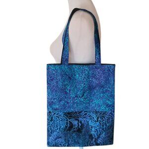 Cotton batik lined tote bag blues, purple, black